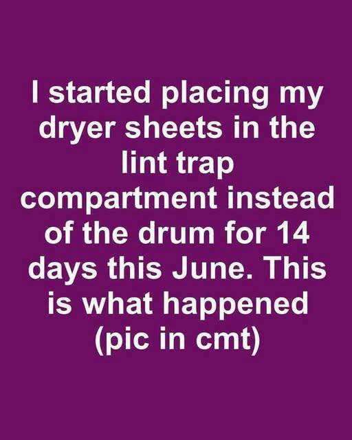 I started placing my dryer sheets in the lint trap compartment instead of the drum for 14 days this June. This is what happened
